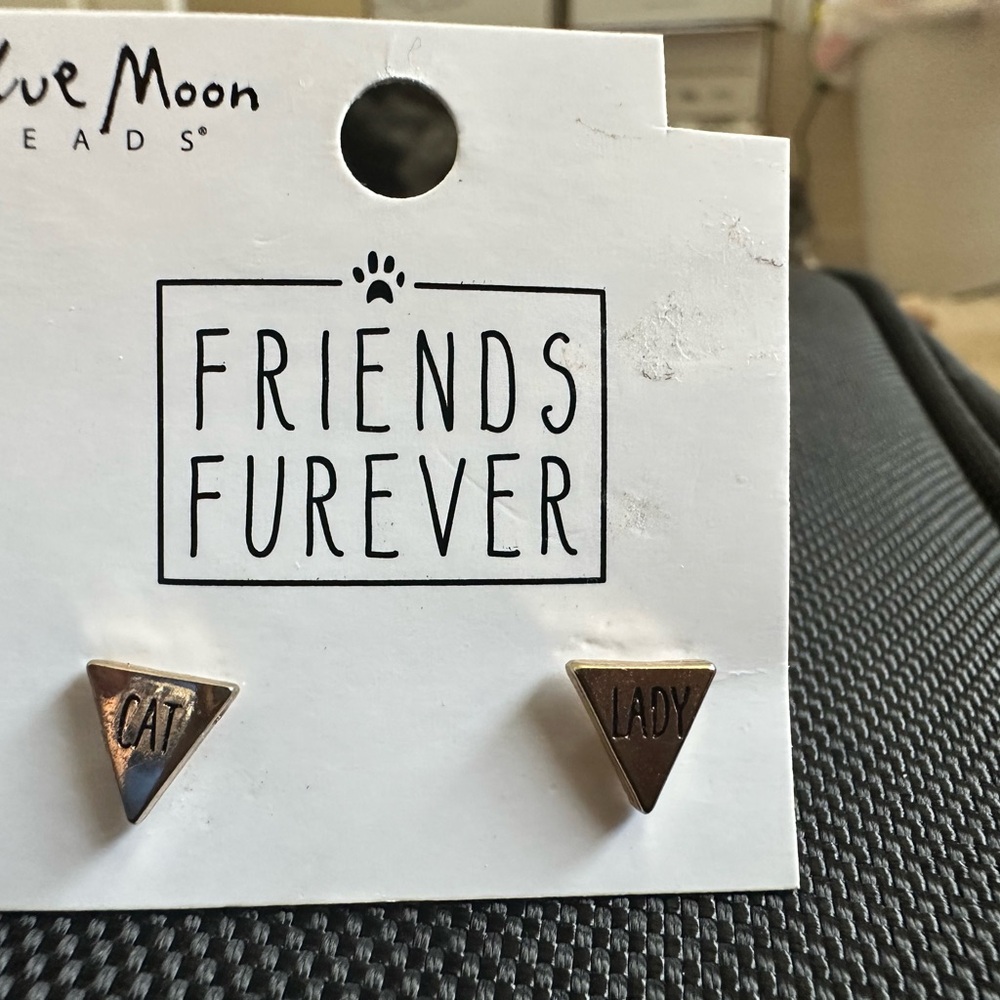 Gold Triangle Cat Lady Earrings